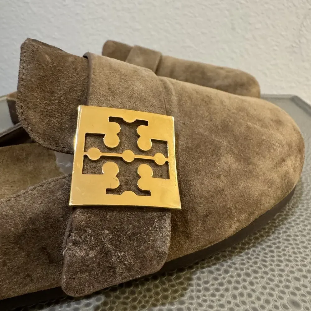 Tory Burch Mellow Suede Mule, River Rock/ Gold Hardware -Women's Size 7